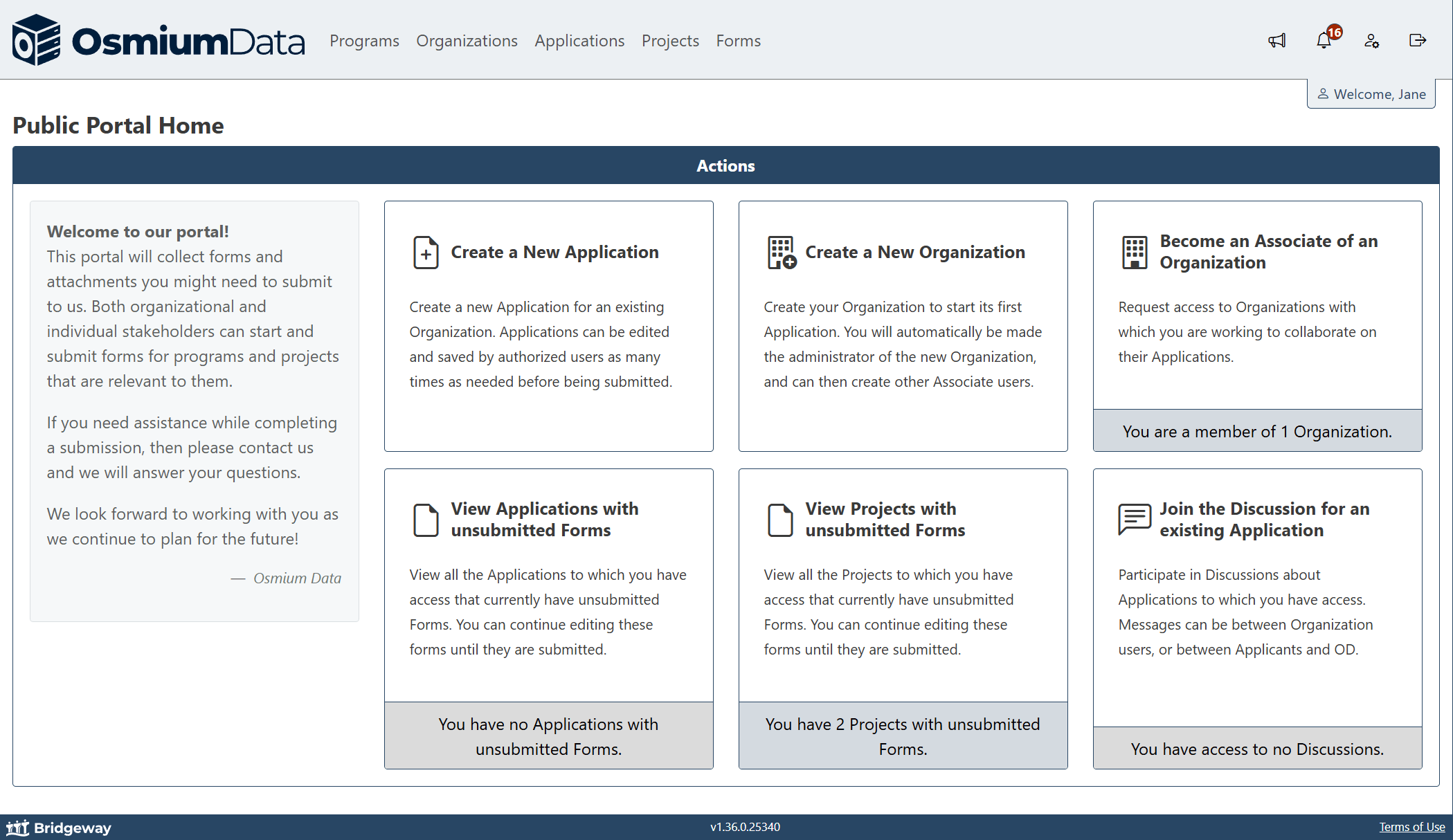 Homepage of the Bridgeway